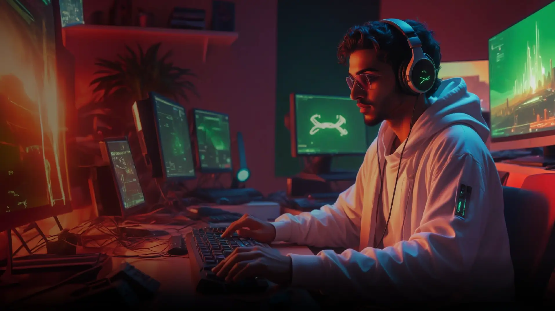 A guy playing a computer game after registering in the Emirates Esports Federation website.